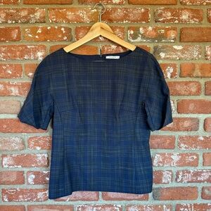 MM La Fleur Plaid Short Sleeve Navy Top